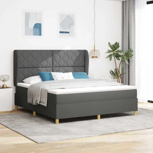 Cama Con Somier y Colchón Gris Oscuro 90x190 cm de Tela