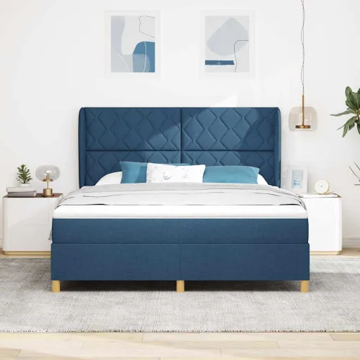 Cama Con Somier y Colchón Gris Oscuro 90x190 cm de Tela Azul