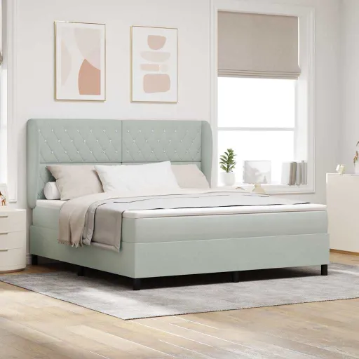 Cama Tipo Box Spring Gris Claro 200 x 180 cm Poliéster