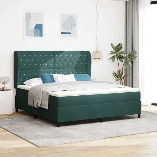 Cama Tipo Box Spring Verde Oscuro 180 x 200 cm Terciopelo