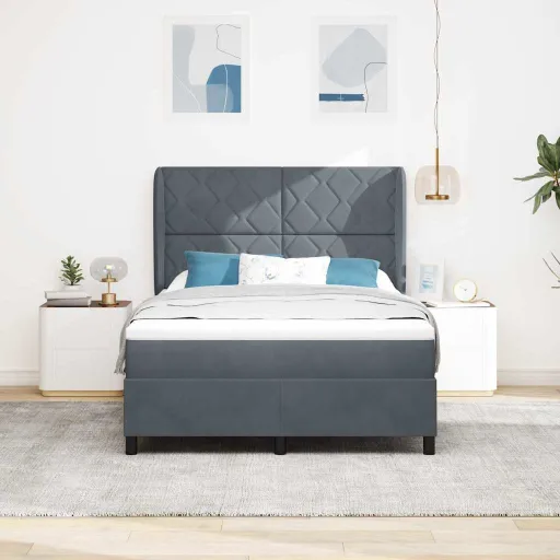 Cama Tipo Box Spring Gris Oscuro 160 x 200 cm Terciopelo