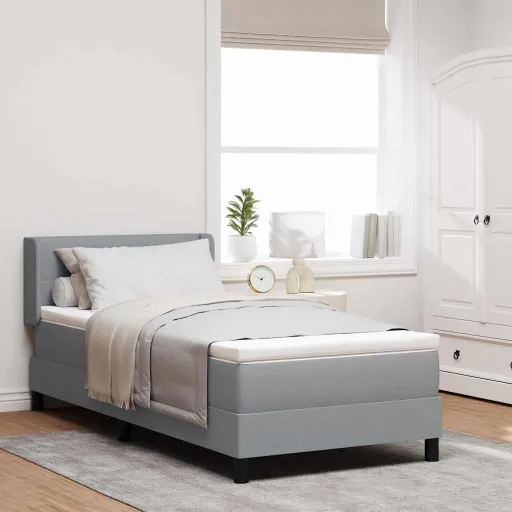 Cama Box Spring Con Colchón Con Colchón Gris Claro 80 x 200 cm