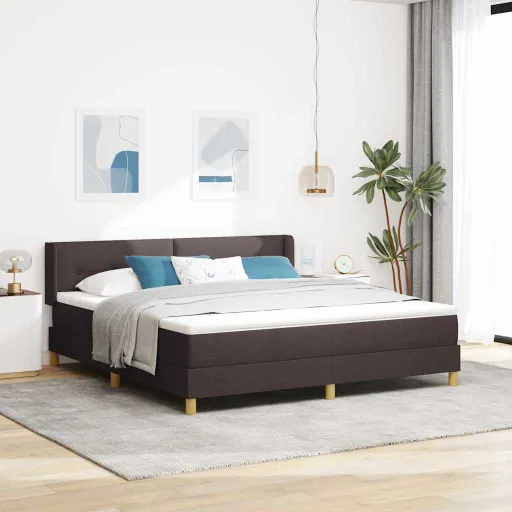 Cama Tipo Box Spring Marrón Oscuro y Blanco 180 x 200 cm