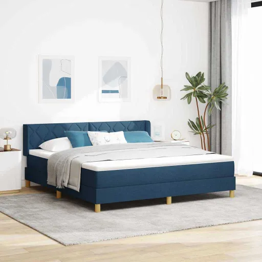 Cama Con Somier Con Colchón Con Cabecera Azul 180 x 200 cm Tela