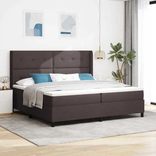 Cama Tipo Box Spring Marrón Oscuro 200 x 200 cm Tela