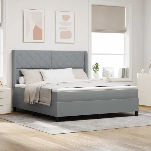 Cama Tipo Box Spring Con Colchón Gris Claro 180 x 200 cm Tela