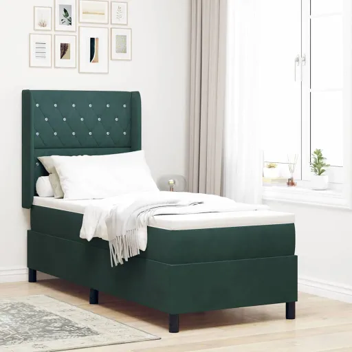 Cama Tipo Box Spring Verde Oscuro 80 x 200 cm Terciopelo