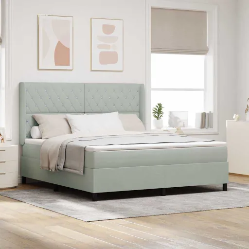 Cama Tipo Box Spring Gris Claro 180 x 200 cm Terciopelo