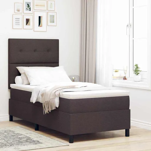 Cama Tipo Box Spring Marrón Oscuro 100 x 200 cm Tela