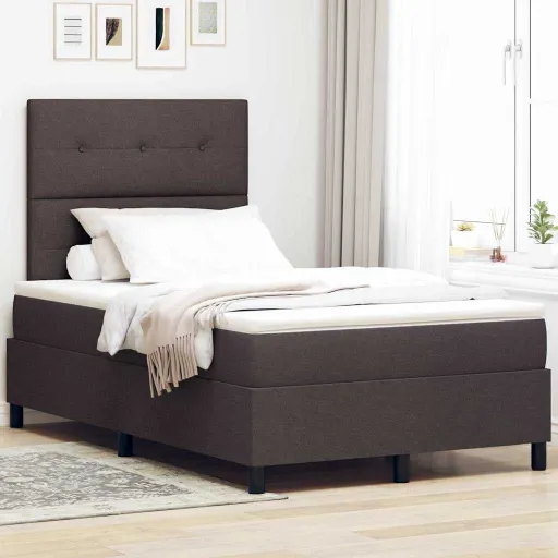 Cama Tipo Box Spring Marrón Oscuro 120 x 190 cm Tela