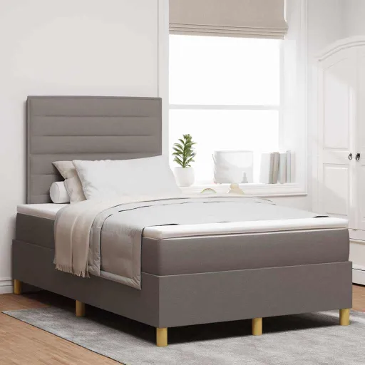 Cama Box Spring LED Con Colchón Taupé 120 x 190 cm Tela