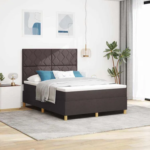 Cama Box Spring LED Con Colchón Marrón Oscuro 140 x 190 cm Tela