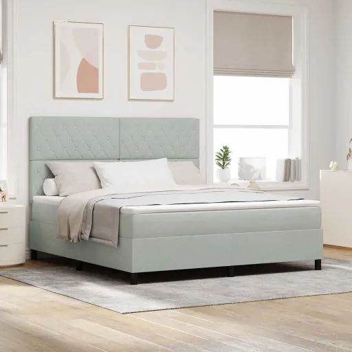 Cama Box Spring LED Con Colchón Gris Claro 180 x 200 cm Tela
