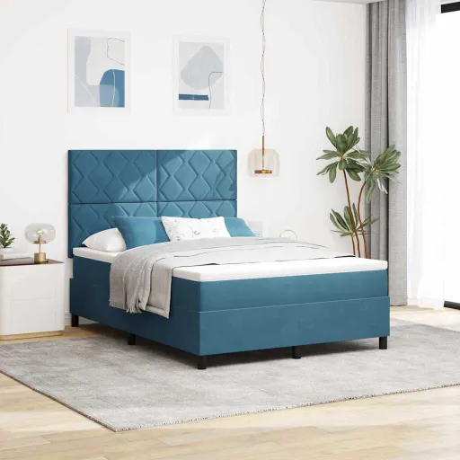 Cama Tipo Box Spring Azul Oscuro 140 x 190 cm Terciopelo