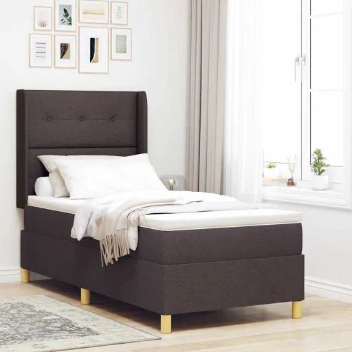 Cama Tipo Box Spring Con Colchón Marrón 100 x 200 cm Tela