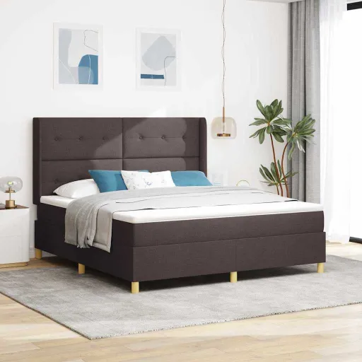 Cama Tipo Box Spring Con Colchón Marrón 180 x 200 cm Tela