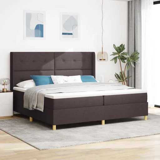 Cama Tipo Box Spring Con Colchón Marrón 200 x 200 cm Tela