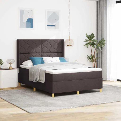Cama Tipo Box Spring Con Colchón Marrón 140 x 190 cm Tela