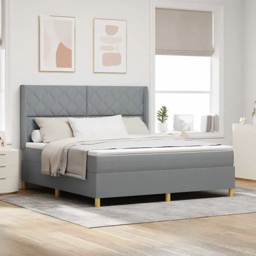 Cama Tipo Box Spring Con Colchón Gris Claro 180 x 200 cm Tela