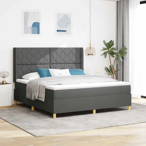 Cama Tipo Box Spring Con Colchón Gris 180 x 200 cm Tela