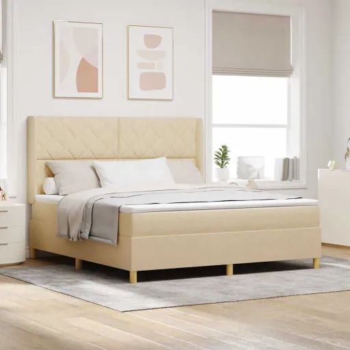 Cama Tipo Box Spring Con Colchón Crema 180 x 200 cm Tela