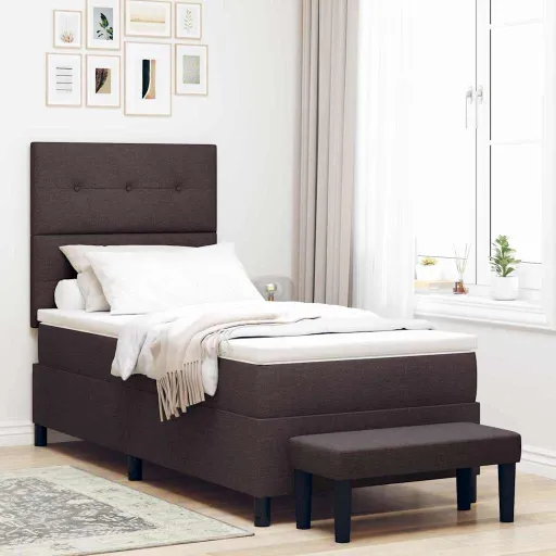 Cama Tipo Box Spring Con Colchón Marrón Oscuro 100 x 200 cm