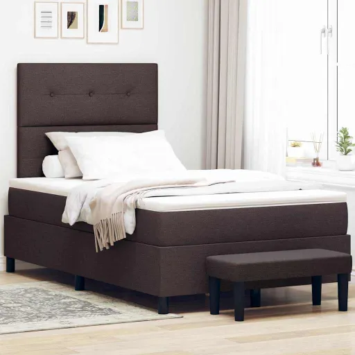 Cama Tipo Box Spring Con Colchón Marrón Oscuro 120 x 190 cm