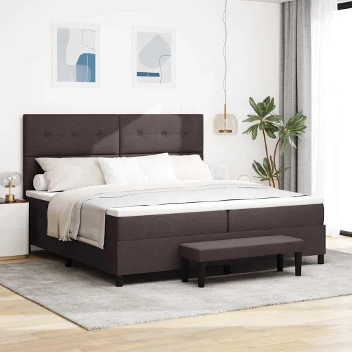 Cama Tipo Box Spring Con Colchón Marrón Oscuro 200 x 200 cm
