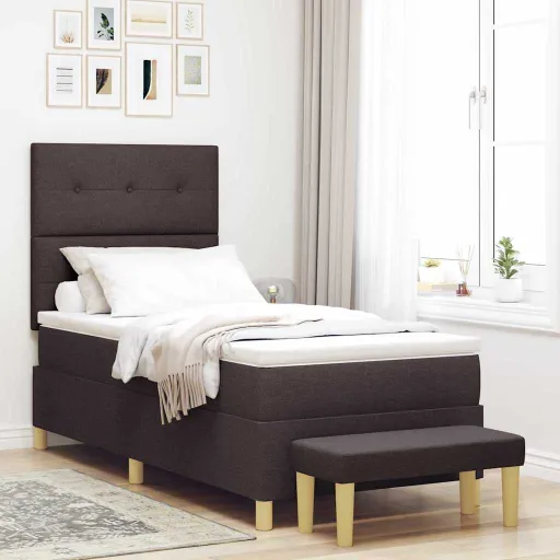 Cama Tipo Box Spring Con Colchón Marrón Oscuro 90 x 190 cm Tela