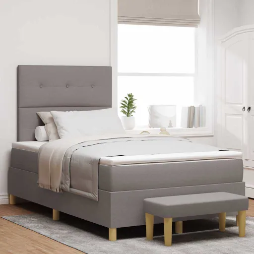 Cama Tipo Box Spring Con Colchón Taupé 120 x 190 cm Tela