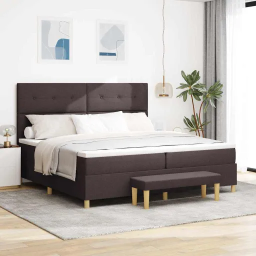 Cama Tipo Box Spring Marrón Oscuro 200 x 200 cm Tela
