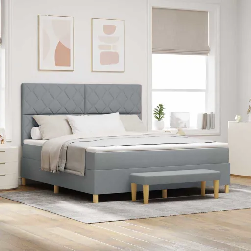 Cama Tipo Box Spring Con Colchón Gris Claro 180 x 200 cm Tela