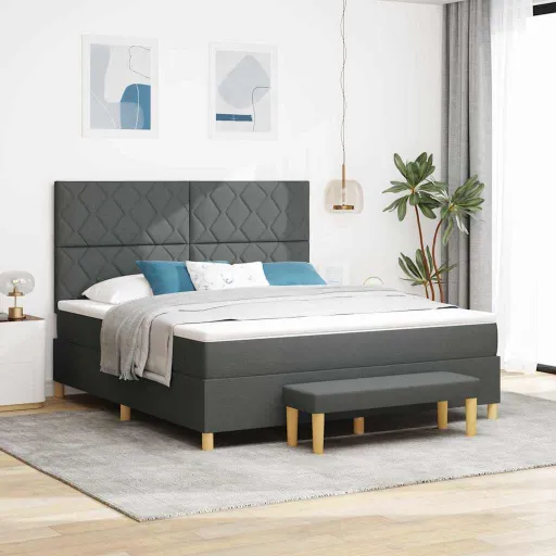 Cama Tipo Box Spring Con Colchón Gris Oscuro 180 x 200 cm Tela