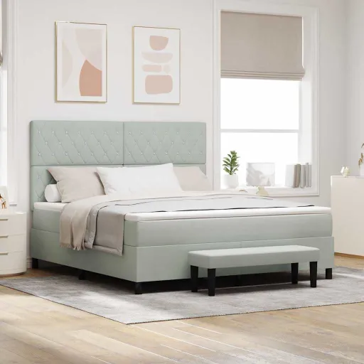 Cama Tipo Box Spring Gris Claro 180 x 200 cm Terciopelo