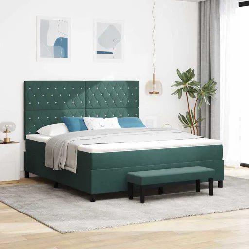 Cama Tipo Box Spring Verde Oscuro 180 x 200 cm Terciopelo