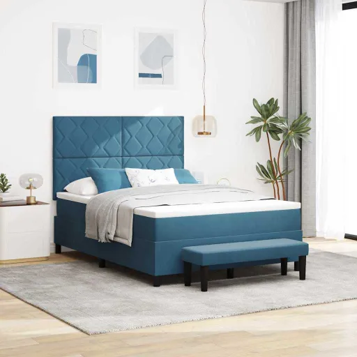 Cama Tipo Box Spring Azul Oscuro 140 x 190 cm Terciopelo
