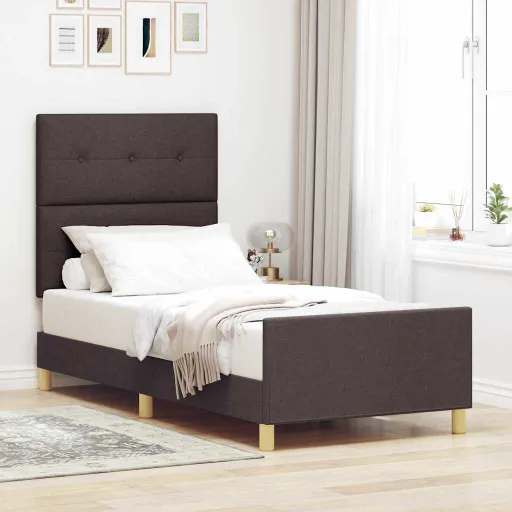 Estructura de Cama Con Cabecera Marrón Oscuro 90 x 200 cm Tela