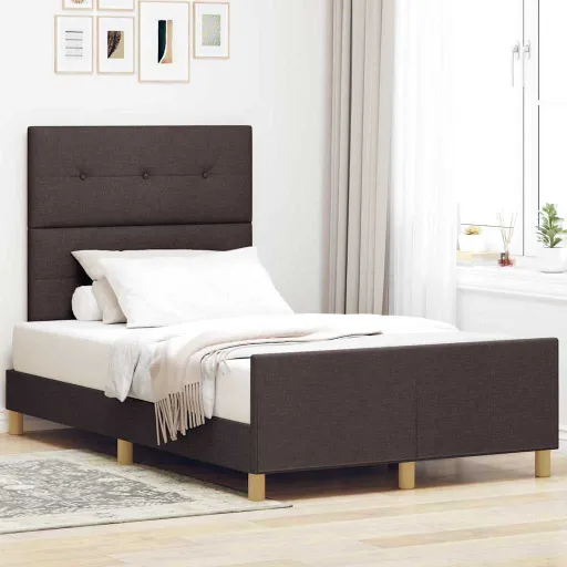 Estructura de Cama Con Cabecera Marrón Oscuro 120 x 190 cm Tela
