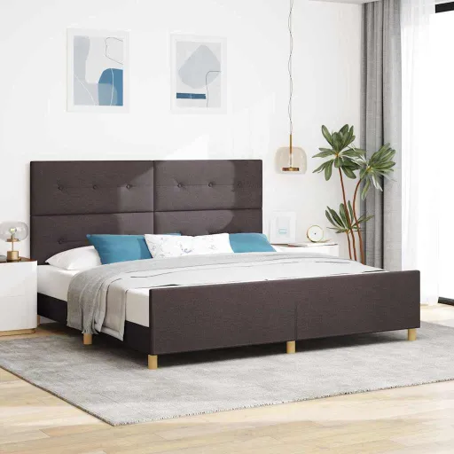 Estructura de Cama Con Cabecera Marrón Oscuro 200 x 200 cm Tela