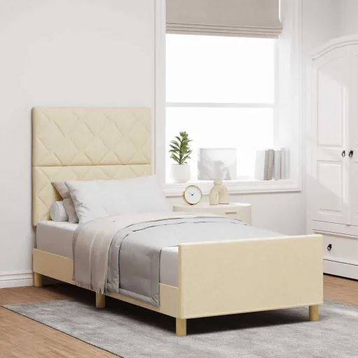 Estructura de Cama Con Cabecera Crema 90 x 190 cm Tela