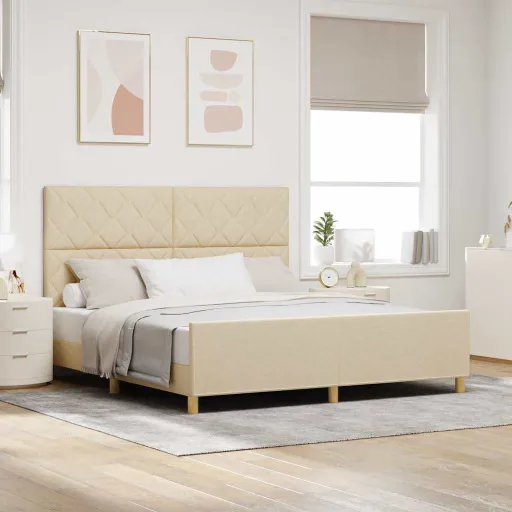 Estructura de Cama Con Cabecera Crema 180 x 200 cm Tela