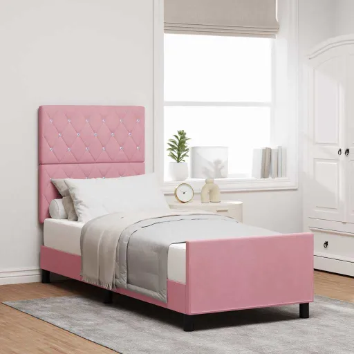 Estructura de Cama Con Cabecera Rosa 80 x 200 cm Terciopelo