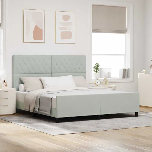 Cama Tipo Box Spring Gris Claro 180 x 200 cm Terciopelo