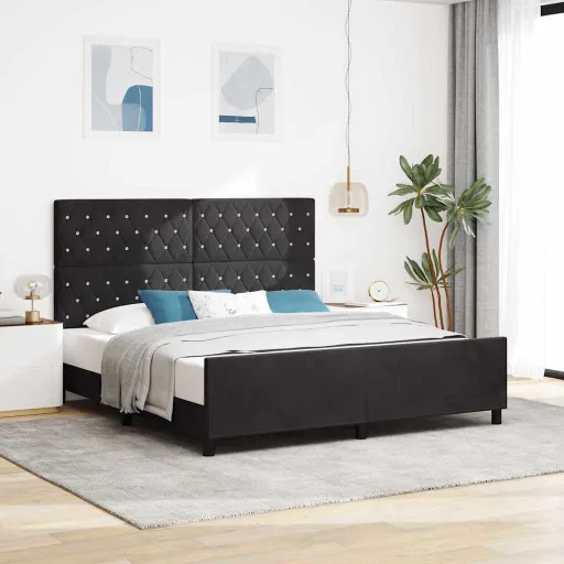 Estructura de Cama Con Cabecera Negro 180 x 200 cm Terciopelo