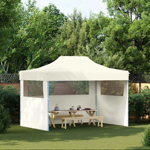 Carpa Plegable Profesional Con 3 Paredes Acero Color Crema 3x4m