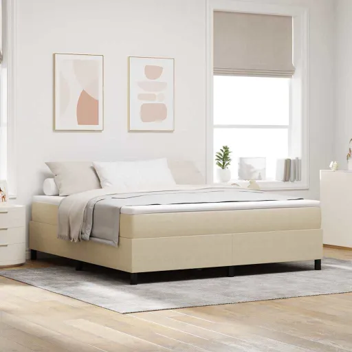 Cama Tipo Box Spring Gris Claro y . 180 x 200 cm Tela de Pana