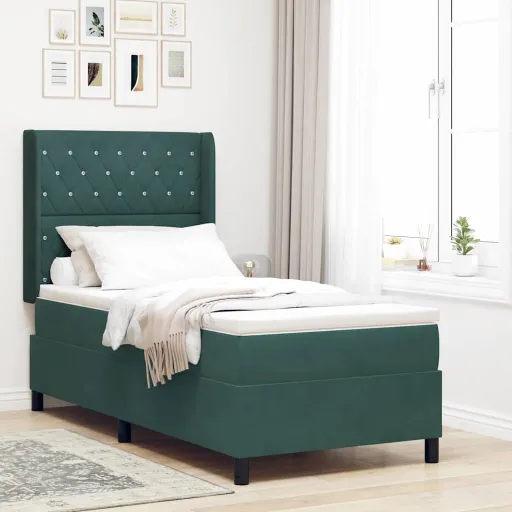 Cama Tipo Box Spring Verde Oscuro 90 x 200 cm Terciopelo