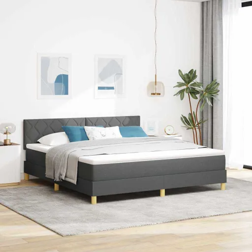 Cama Tipo Box Spring Con Colchón Gris Oscuro 180 x 200 cm Tela