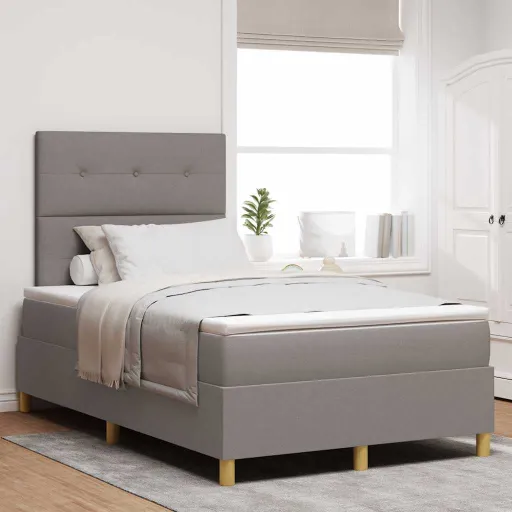 Cama Box Spring LED Con Colchón Taupé 120 x 190 cm Tela
