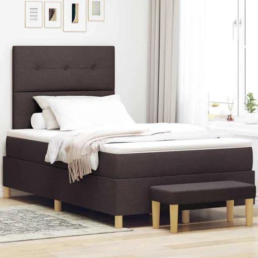 Cama Tipo Box Spring Marrón Oscuro 120 x 190 cm Tela
